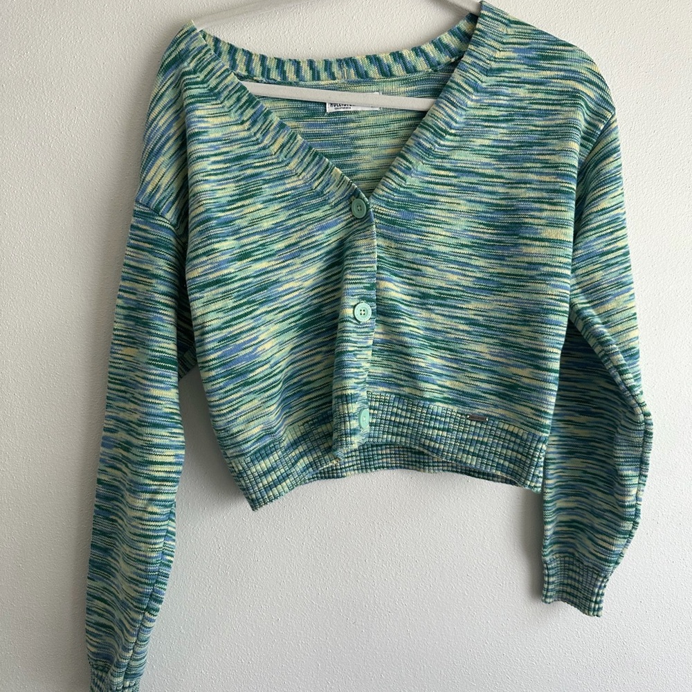 Hollister Blue and Green Knit Cardigan